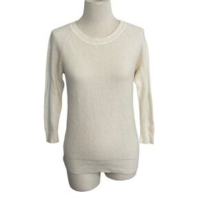 Madewell Cream Cotton Blend Knit 3/4 Sleeve‎ Crew Neck Sweater - Size S